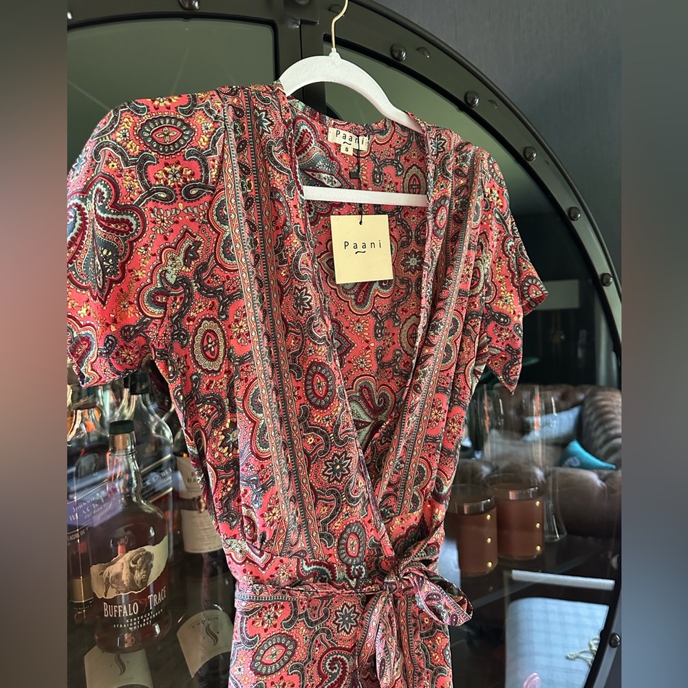 Coral Paisley Wrap Dress